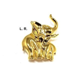 Lady Remington L.R. Gold Tone Mother & Baby Elephant Brooch Vintage 1980s